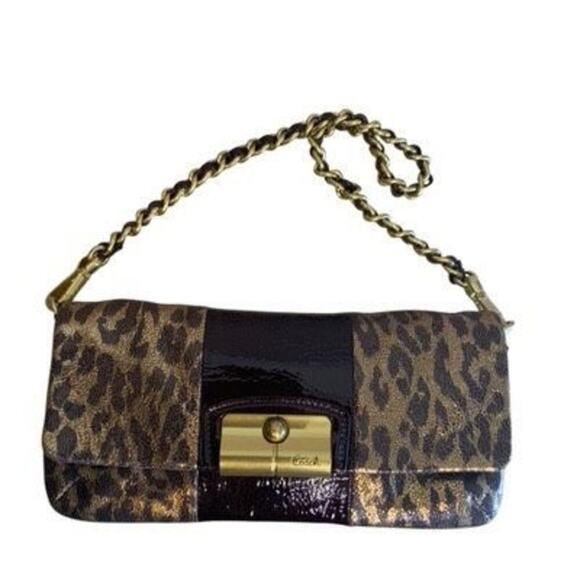 Coach Kristin Metallic Leo Leopard Leather Clutch - Picture 1 of 11